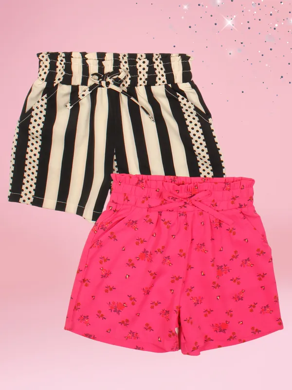 Cutecumber_Girls_Polyester_Shorts_-_Striped_&_Floral_Print,_Drawstring_Closure,_No_Pocket_-_Comfortable_Summer_Wear_for_Ages_1-15_(Pack_of_2)
