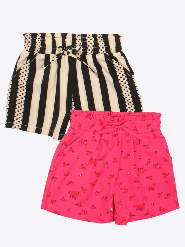 Cutecumber_Girls_Polyester_Shorts_-_Striped_&_Floral_Print,_Drawstring_Closure,_No_Pocket_-_Comfortable_Summer_Wear_for_Ages_1-15_(Pack_of_2)