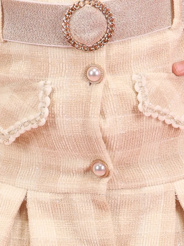 Cutecumber_Girls_Beige_Check_Tweed_Long_Sleeve_Button-Down_Dress_with_Belt_&_Pearl_Pocket_Detail_|_Round_Neck_Knee-Length_Winterwear_Outfit_for_Baby_Girls_&_Kids_(1�15_Years)