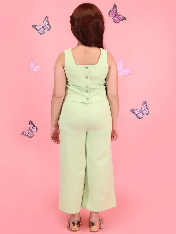 Cutecumber_Girls_Green_Summer_Two_Piece_Clothing_Set_Flocking_Net_and_Polyester_Fabric_Zip_Closure_Sleeveless_V_Neck_Top_with_Palazzo_Pants_Plain_Cuff_Stylish_Baby_Girls_&_Kids_1-15_Yrs