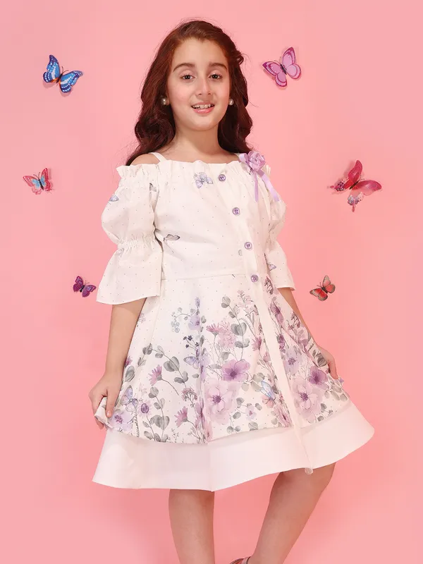 Cutecumber_Girls_Purple_Floral_Printed_Fit_&_Flare_Dress_with_Puff_Sleeves,_Off_Shoulder_Neck,_Zip_Closure,_Trendy_Party_&_Casual_Outfit_Birthday_Dress_for_Baby_Girls_&_Kids_Age_1-15_Yrs