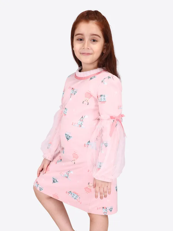 Cutecumber_Girls_Hosiery_&_Glitter_Net_Printed_Full_Sleeve_Shift_Dress.CC7526D-PINK