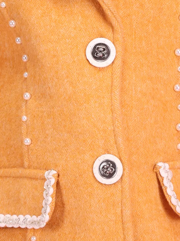 Cutecumber_Girls_Winter_Party_Outfit_Mustard_Fur_Coat_Dress_A_Line_Tweed_Fabric_with_Button_Closure_for_Baby_Girls_and_Kids_Age_1_to_15_Yrs_Lapel_Collar_Stylish_Warm,_Winter_Dress