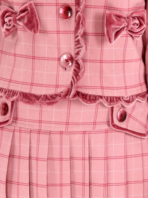 Cutecumber_Girls_Check_Fabric_&_Chenille_Checkered_Clothing_Set.Full_Sleeves_V_neck_Top_with_Box_Pleated_Skirt.CC7762AB-DUSTYPINK