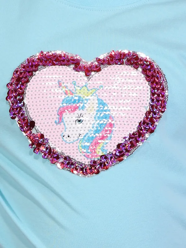 Cutecumber_Girls_Blue_Short_Sleeve_Knit_T-Shirt_Top_Unicorn_Applique_Plain_Casual_Soft_Stretch_Summer_Tee_with_Button_Detail_Outfit_for_Baby_Girls_&_Kids_Age_1-15_Yrs