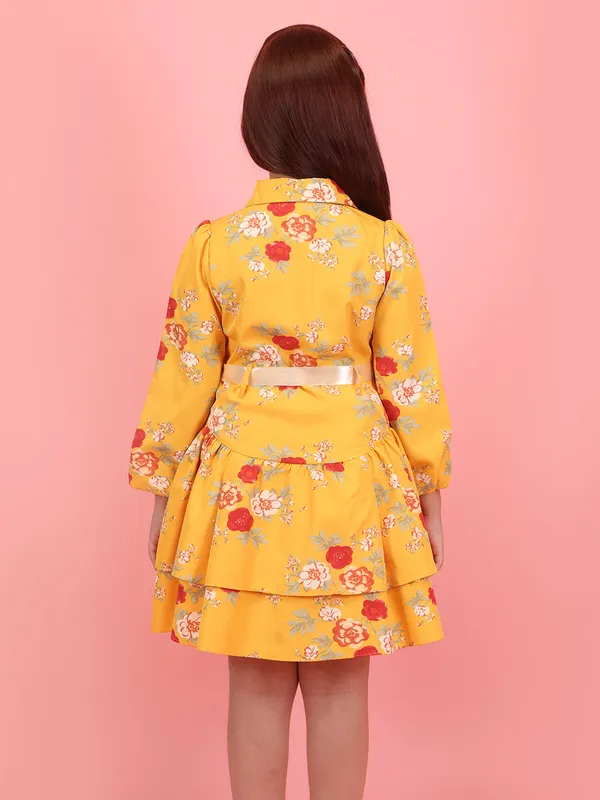 Cutecumber_Girls_Mustard_Floral_Dress_Designer_Layered,_Bow_Accent,_Comfortable_Polyester_Fabric_Trending_Outfit_for_Baby_Girls_Kids_Age_1-15_Years,_Fashion_Wear_India,_Stylish_Look