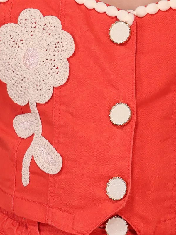 Cutecumber_Girls_Orange_Floral_Applique_Top_&_Trouser_Clothing_Set_with_Sleeveless_Strappy_Top,_Button_Closure,_Pocket_Design,_Trendy_Party_Outfit_Foil_Co-Ord_Set_For_Baby_Girls_&_Kids_Age_1-15_Yrs