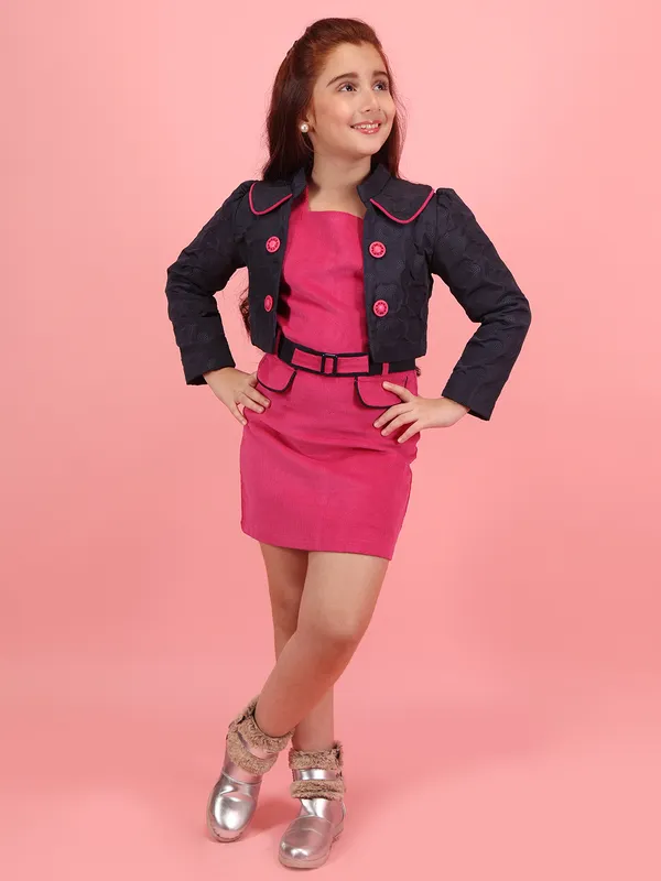 Cutecumber_Girls_Fuschia_Corduroy_&_Polyester_Bomber_Two_Piece_Dress_with_Belt_&_Contrast_Jacket_Full_Sleeve_Knee-Length_Party_Outfit_for_Baby_Girls_&_Kids_(1�15_Years)