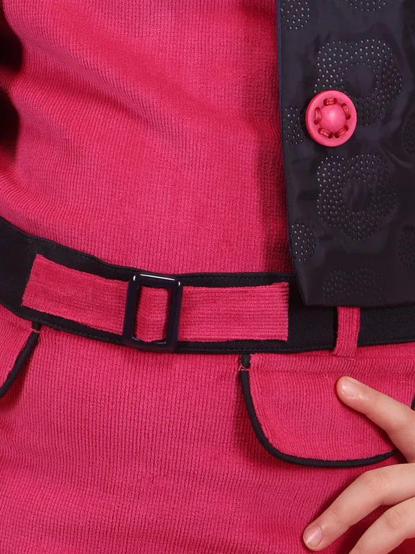 Cutecumber_Girls_Fuschia_Corduroy_&_Polyester_Bomber_Two_Piece_Dress_with_Belt_&_Contrast_Jacket_Full_Sleeve_Knee-Length_Party_Outfit_for_Baby_Girls_&_Kids_(1�15_Years)