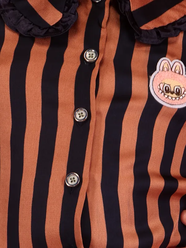 Cutecumber_Tan_&_Navy_Full_Sleeve_Striped_Shirt_for_Girls_Peter_Pan_Collar_Mid_Length_Down_Top_Polyester_Blend_Fabric_Fancy_Button_Closure_Casual_Party_Outfit_for_Baby_Girls_&_Kids_Age_1-15_Yrs