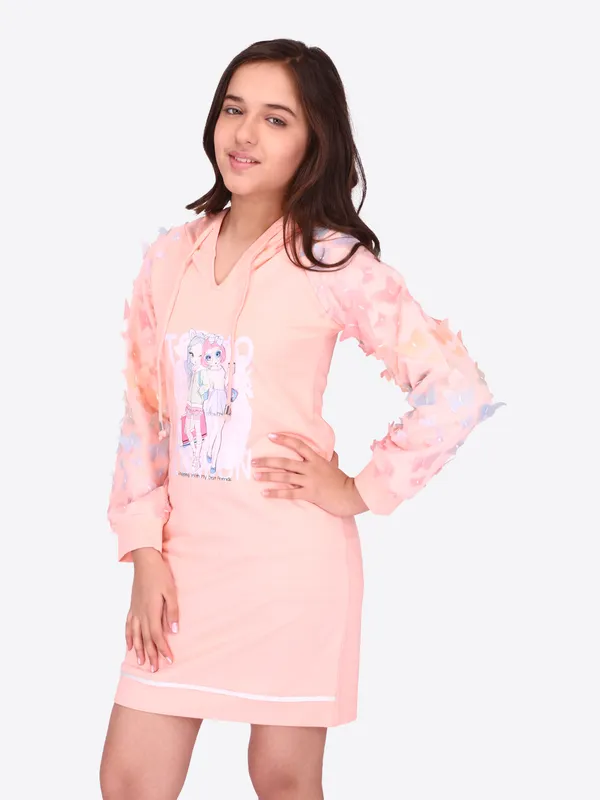 Cutecumber_Girls_Hosiery_&_Net_Hoodie_Full_Sleeves_Peach_Winter_Shift_Dress