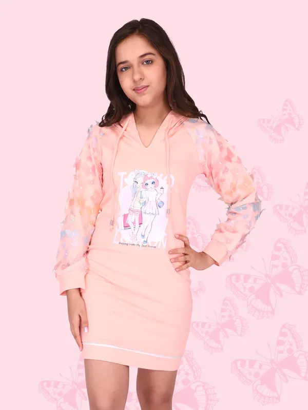 Cutecumber_Girls_Hosiery_&_Net_Hoodie_Full_Sleeves_Peach_Winter_Shift_Dress