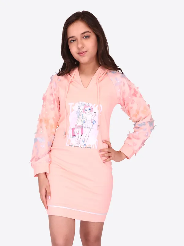 Cutecumber_Girls_Hosiery_&_Net_Hoodie_Full_Sleeves_Peach_Winter_Shift_Dress