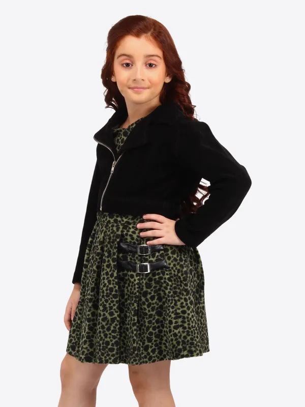 Cutecumber_Girls_Leopard_Print_Dress_with_Black_Full_Sleeve_Shrug_�_Back_Zip_Closure,_Two-Piece_Party_Set_for_Kids_&_Baby_Girls_(Age_1�15_Years)
