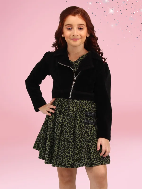 Cutecumber_Girls_Leopard_Print_Dress_with_Black_Full_Sleeve_Shrug_�_Back_Zip_Closure,_Two-Piece_Party_Set_for_Kids_&_Baby_Girls_(Age_1�15_Years)