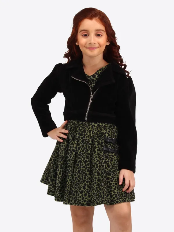 Cutecumber_Girls_Leopard_Print_Dress_with_Black_Full_Sleeve_Shrug_�_Back_Zip_Closure,_Two-Piece_Party_Set_for_Kids_&_Baby_Girls_(Age_1�15_Years)