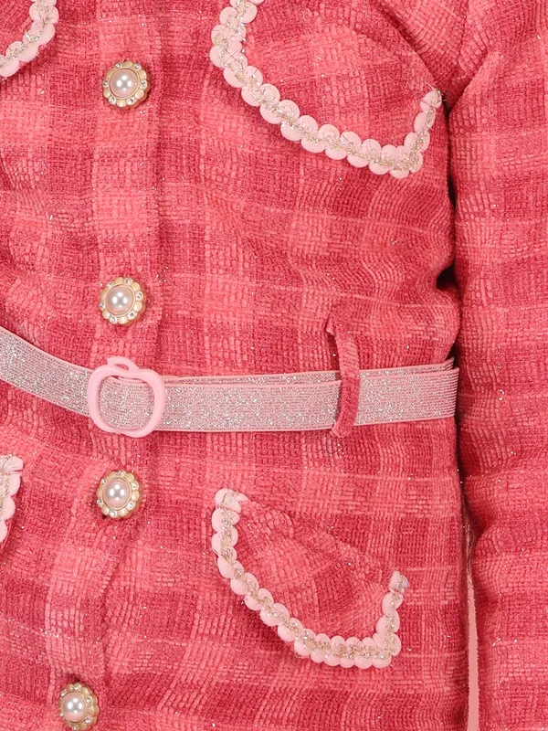 Cutecumber_Red_Winter's_Full_Bell_Sleeve_Dress_for_Girls_Check_Ruffled_Collar_Mini_Length_Skirt_Dress_Faux_Pearl_Button_Closure_Stylish_Multi-Pocket_Party_Outfit_for_Baby_Girls_&_Kids_Age_1-15_Yrs