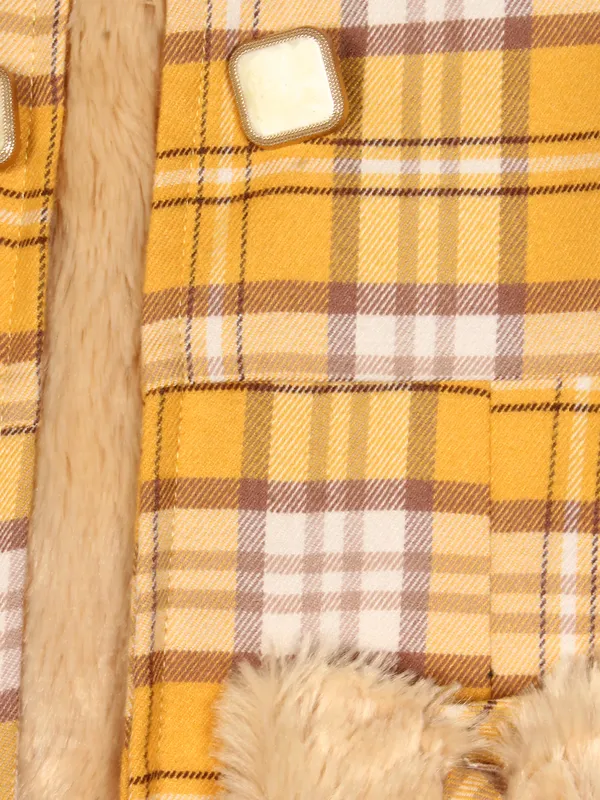 Cutecumber_Girls_Cotton_Blend_Checkered_Dress_with_Faux_Fur_Collar_Jacket_�_Back_Zip_Closure,_Party_Casual_Winter_Outfit_for_Baby_Girls_and_Kids_(Age_1�15_Years)_Yellow