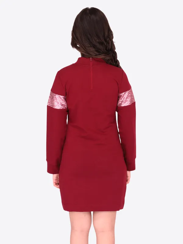 Cutecumber_Girls_Hosiery_Sequined_Shift_Full_Sleeves_Winter_Maroon_Dress