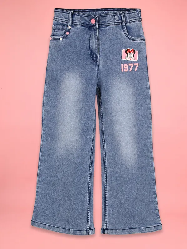 Cutecumber_Blue_Wide_Leg_Jeans_for_Girls'_Cotton_Rich_Denim_High_Waist_Flared_Fit_Full_Length_Trouser_Embellished_Cartoon_Print_Front_Zipper_Closure_Casual_Wear_for_Baby_Girls_&_Kids_Age_1-15_Yrs