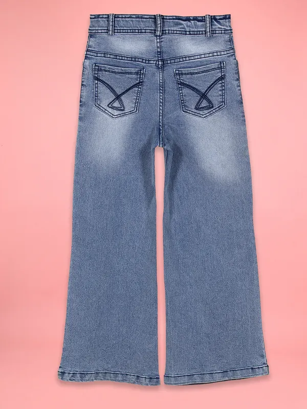Cutecumber_Blue_Wide_Leg_Jeans_for_Girls'_Cotton_Rich_Denim_High_Waist_Flared_Fit_Full_Length_Trouser_Embellished_Cartoon_Print_Front_Zipper_Closure_Casual_Wear_for_Baby_Girls_&_Kids_Age_1-15_Yrs