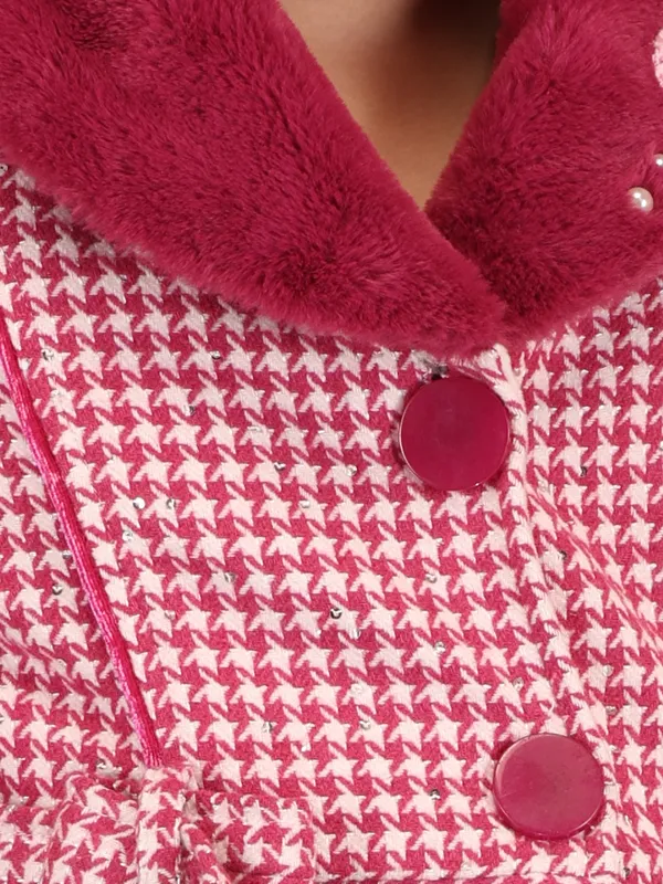 Cutecumber_Girls'_Winter_Plum_Dress_Check_Woolen_Fur_Lapel_Collar_Full_Fur_Sleeve_Knee-Length_Fit_&_Flare_Frock_Button_Closure_Stylish_Party_&_Casual_Outfit_for_Baby_Girls_&_Kids_Age_1-15_Yrs