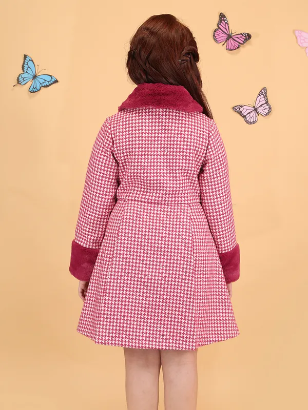 Cutecumber_Girls'_Winter_Plum_Dress_Check_Woolen_Fur_Lapel_Collar_Full_Fur_Sleeve_Knee-Length_Fit_&_Flare_Frock_Button_Closure_Stylish_Party_&_Casual_Outfit_for_Baby_Girls_&_Kids_Age_1-15_Yrs