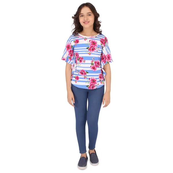 Cutecumber_Girls_Cotton_Knit_Striped_&_Floral_Printed_Blue_Top.