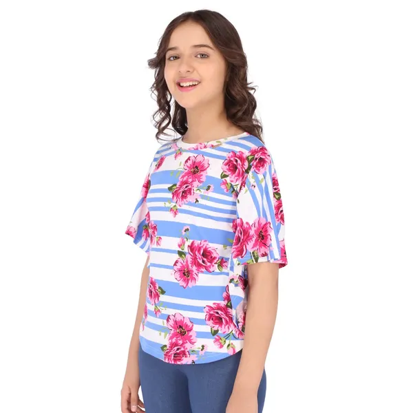 Cutecumber_Girls_Cotton_Knit_Striped_&_Floral_Printed_Blue_Top.