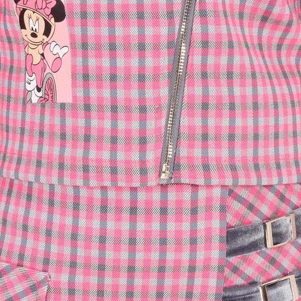 Cutecumber_Girls_Check_Fabric_&_Chenille,Suede_Clothing_Set.Checkered_Full_Sleeves_Winter_Coat_with_Box_Pleated_Skirt