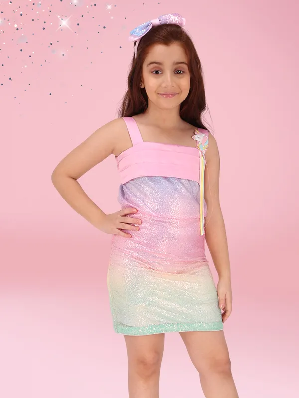 Pink_Sequined_Color-Blocked_Shift_Dress