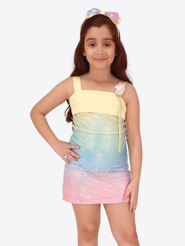 Yellow_Sequined_Color-Blocked_Shift_Dress