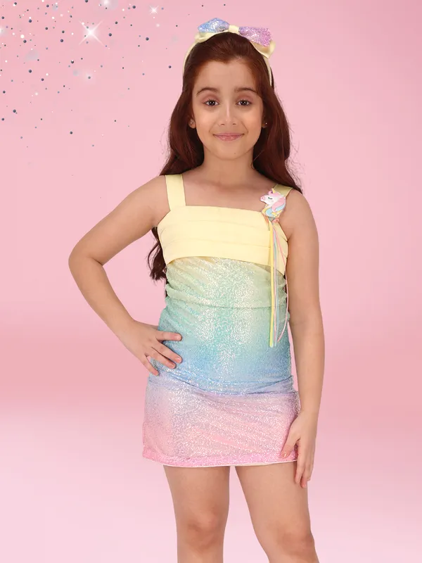 Yellow_Sequined_Color-Blocked_Shift_Dress