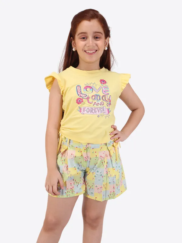 Girls'_Yellow_&_Green_Top_and_Shorts_Set