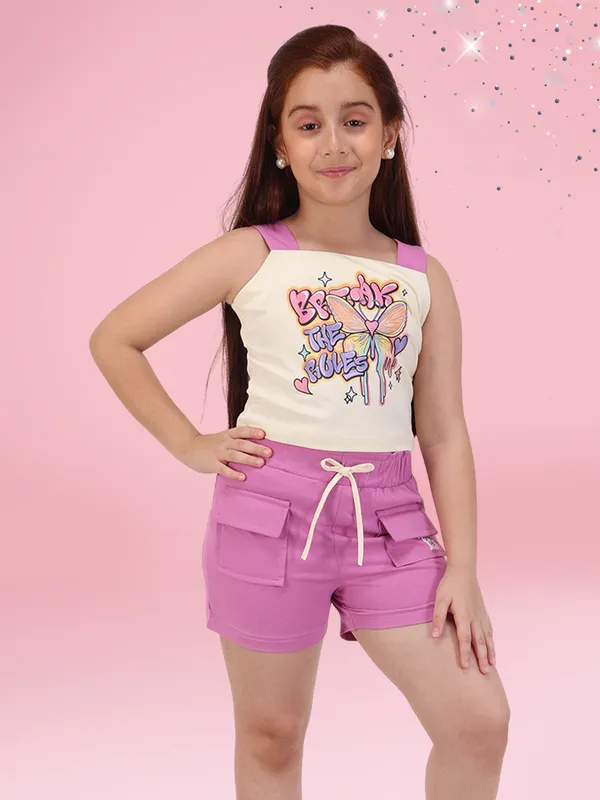 Girls'_Purple_&_Cream_Top_and_Shorts_Set