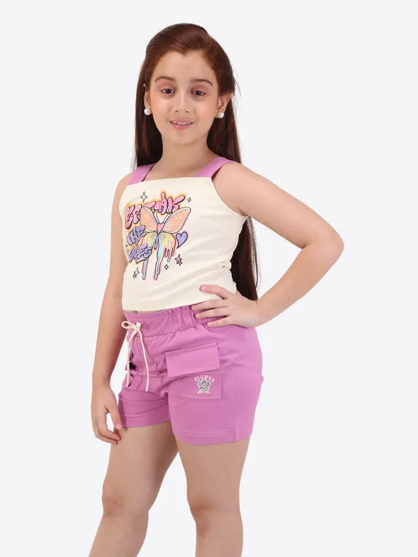 Girls'_Purple_&_Cream_Top_and_Shorts_Set