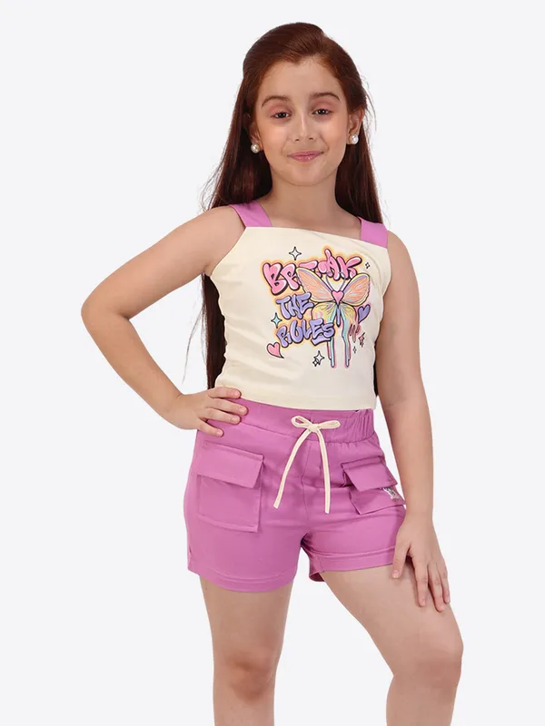 Girls'_Purple_&_Cream_Top_and_Shorts_Set