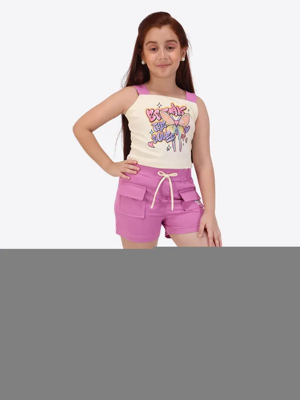 Girls'_Purple_&_Cream_Top_and_Shorts_Set