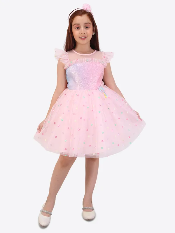 Pink_Embellished_Fit_&_Flare_Dress_for_Girls_with_Hairband