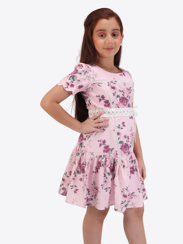 Girls'_Pink_Fit_&_Flare_Dress_with_Lace_Bow
