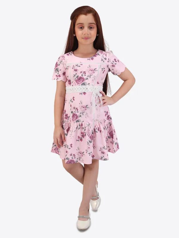 Girls'_Pink_Fit_&_Flare_Dress_with_Lace_Bow