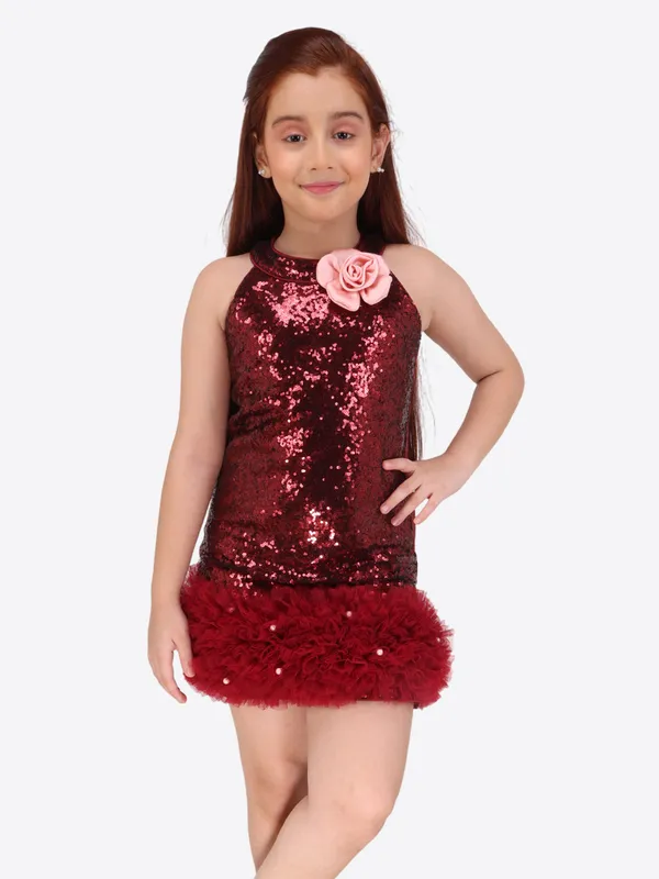 Maroon_Sequined_Sleeveless_Shift_Dress,_designed_for_girls.