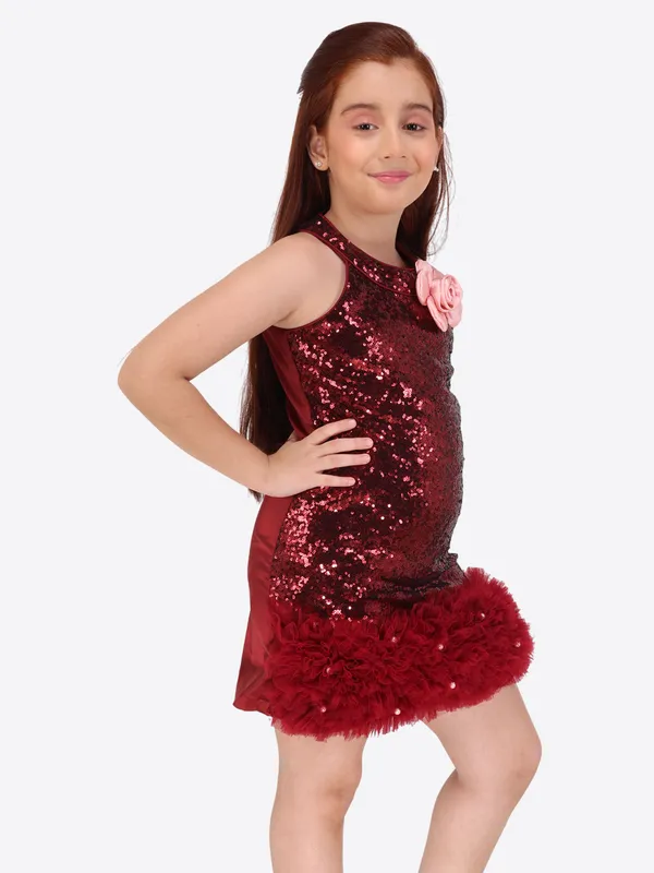 Maroon_Sequined_Sleeveless_Shift_Dress,_designed_for_girls.