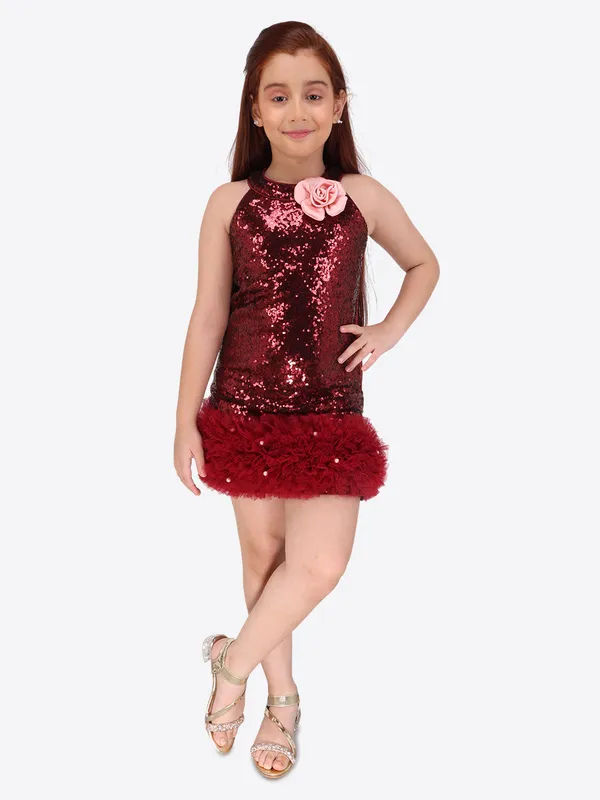 Maroon_Sequined_Sleeveless_Shift_Dress,_designed_for_girls.