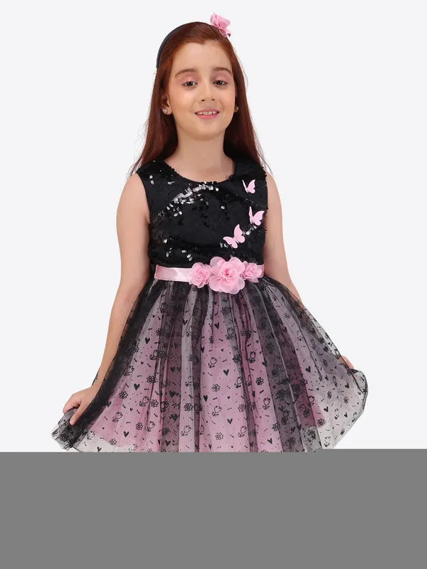 Black_and_Pink_Fit-and-Flare_Sequin_Dress_for_Girls