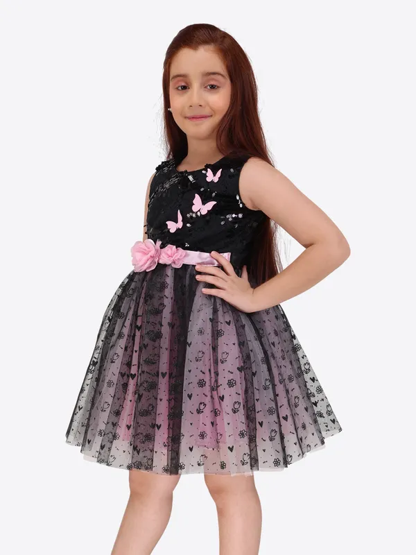 Black_and_Pink_Fit-and-Flare_Sequin_Dress_for_Girls