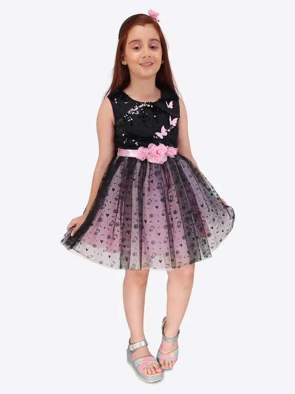 Black_and_Pink_Fit-and-Flare_Sequin_Dress_for_Girls