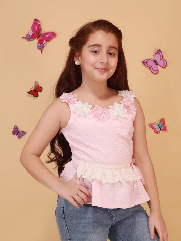 Girls_Pink_Floral_Applique_Sleeveless_Peplum_Top_with_Bow_Detail,_Zip_Closure