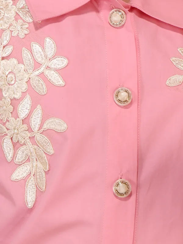 Girls_Pink_Embroidered_Shirt_Top_with_Floral_Embroidery_Applique,_Collar_Neck