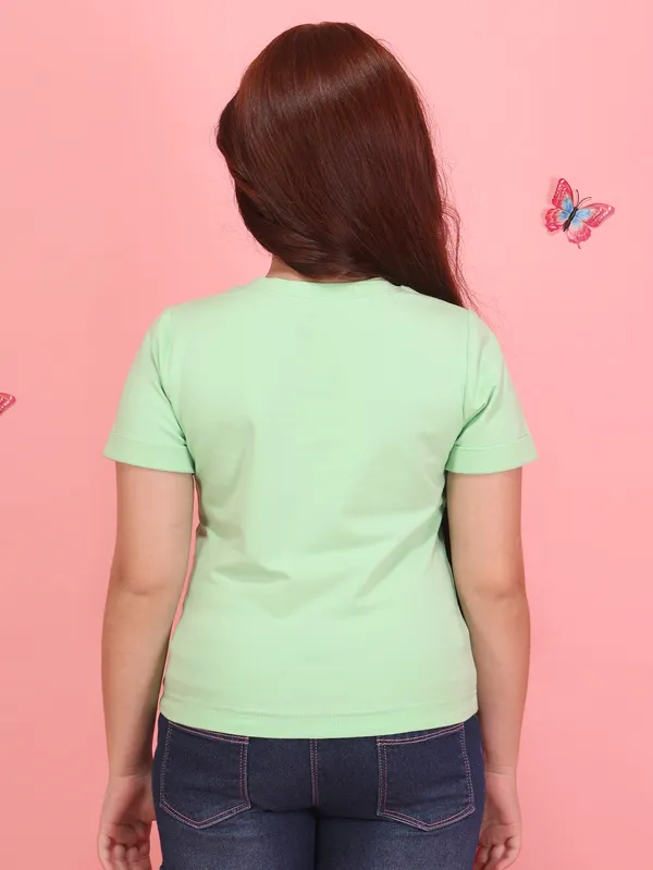 Girls_Green_Unicorn_Patch_Top,_Cotton_Knit_Stylish_T-Shirt_for_Kids,_Casual_Partywear